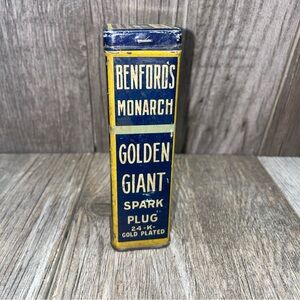 RARE 1917 BENFORD'S MONARCH GOLDEN GIANT SPARK PLUG TIN 24K GOLD PLATED EMPTY